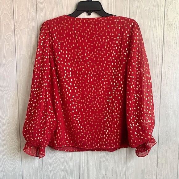 1. State Red/Gold Polka Dot V-Neck Long Sleeve Top Small - Picture 3 of 3